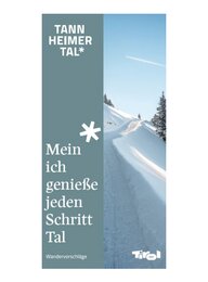 Snow-covered mountain path next to text field with the slogan "My I enjoy every step valley"