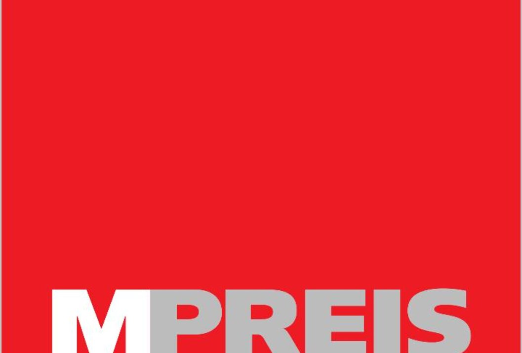 MPreis Logo auf rotem Hintergrund