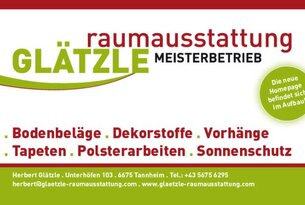Logo Raumausstattung Glätzle mit Kontaktdaten und Leistungsübersicht