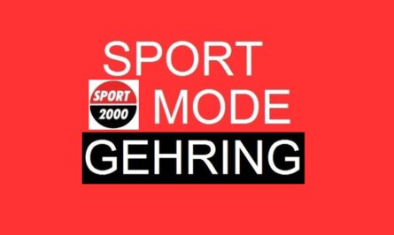Roter Hintergrund mit dem Schriftzug Sport Mode Gehring und dem Logo Sport 2000