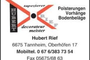 Logo: Hubert Rief, Tapezierer, Dekorateurmeister, Polsterung, Vorhänge, Bodenbeläge, Tannheim Oberhöfen