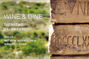Werbebild für Wine & Dine im spanischen Weingut CVNE am 21