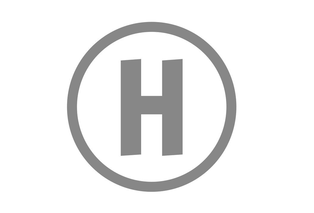 Graues H in einem grauen Kreis auf weißem Hintergrund