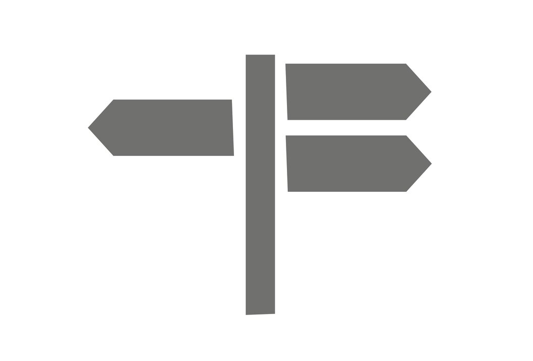 Graues Wegweisersymbol mit Pfeilen nach links und rechts
